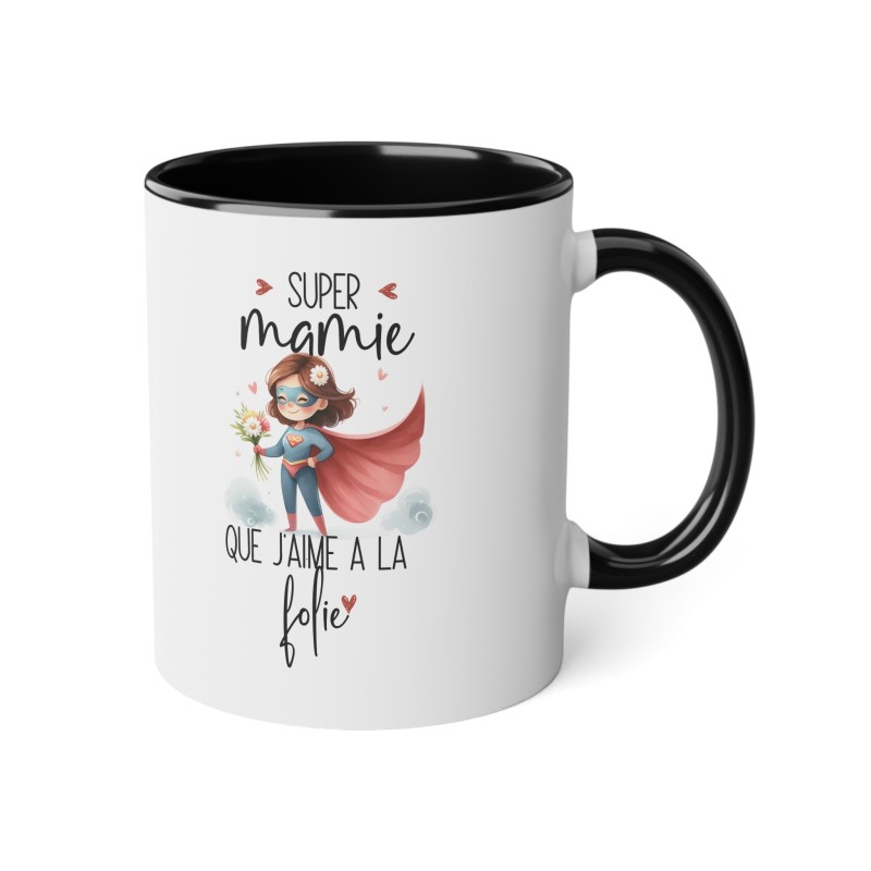 Mug tasse céramique - Idée cadeau Original avec message d'amour famille - Super mamie que j'aime a la folie