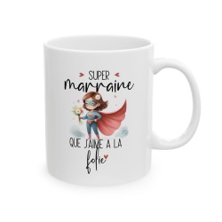 Mug tasse céramique - Idée cadeau Original avec message d'amour famille - Super marraine que j'aime a la folie