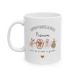 Mug tasse céramique - Idée cadeau Original avec prénom personnalisé remerciement métier - Super puéricultrice merci de m'aider a