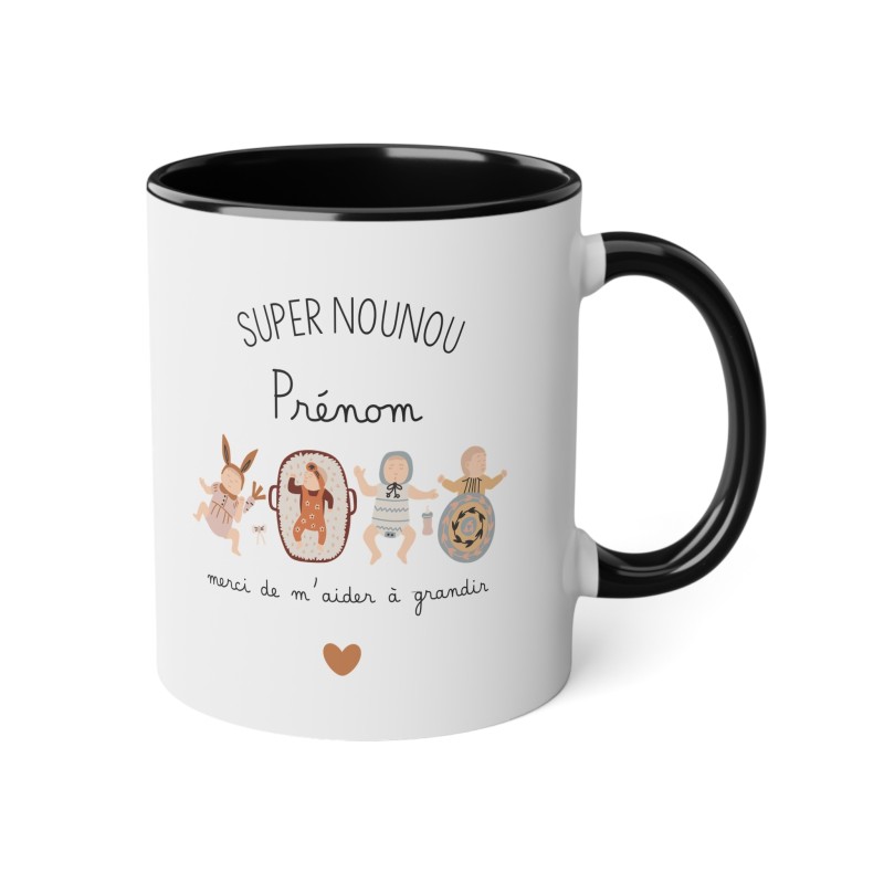 Mug tasse céramique - Idée cadeau Original avec prénom personnalisé remerciement métier - Super nounou merci de m'aider a