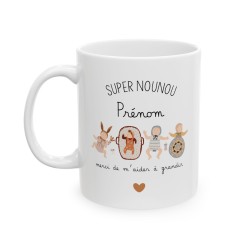 Mug tasse céramique - Idée cadeau Original avec prénom personnalisé remerciement métier - Super nounou merci de m'aider a