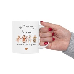 Mug tasse céramique - Idée cadeau Original avec prénom personnalisé remerciement métier - Super nounou merci de m'aider a