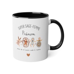 Mug tasse céramique - Idée cadeau Original avec prénom personnalisé remerciement métier - Super sage femme merci de m'aider