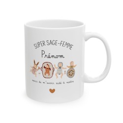 Mug tasse céramique - Idée cadeau Original avec prénom personnalisé remerciement métier - Super sage femme merci de m'aider