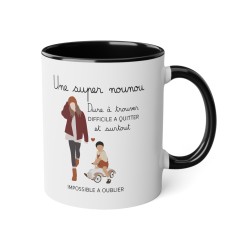 Mug tasse céramique - Idée cadeau avec prénom personnalisé remerciement - Une super nounou dure a trouver et impossible a oublie