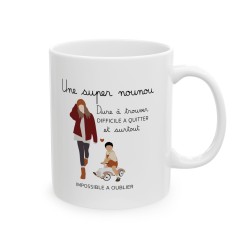 Mug tasse céramique - Idée cadeau avec prénom personnalisé remerciement - Une super nounou dure a trouver et impossible a oublie