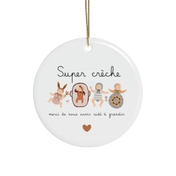 Décoration céramique Ornement Noël - cadeau avec prénom personnalisé remerciement métier - Super crèche merci